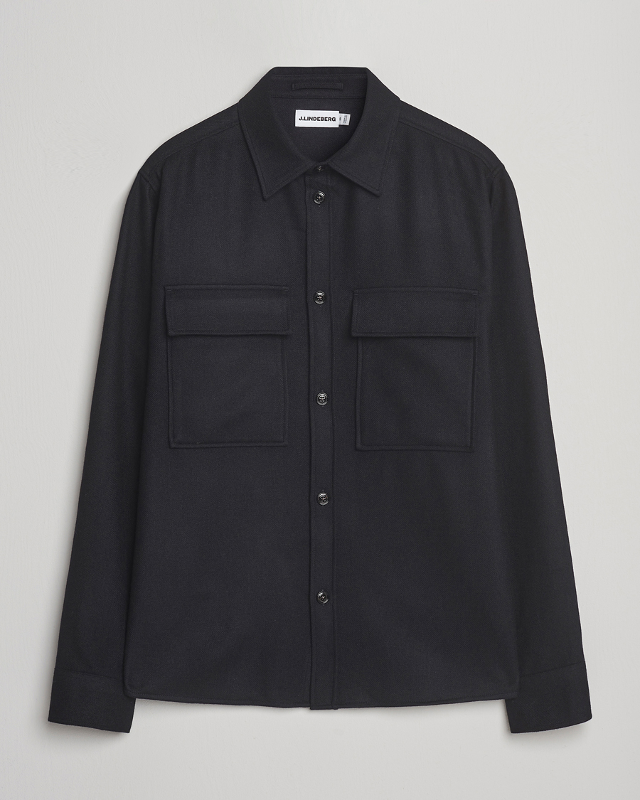 Herr | Skjortor | J.Lindeberg | Flat Wool Overshirt Black