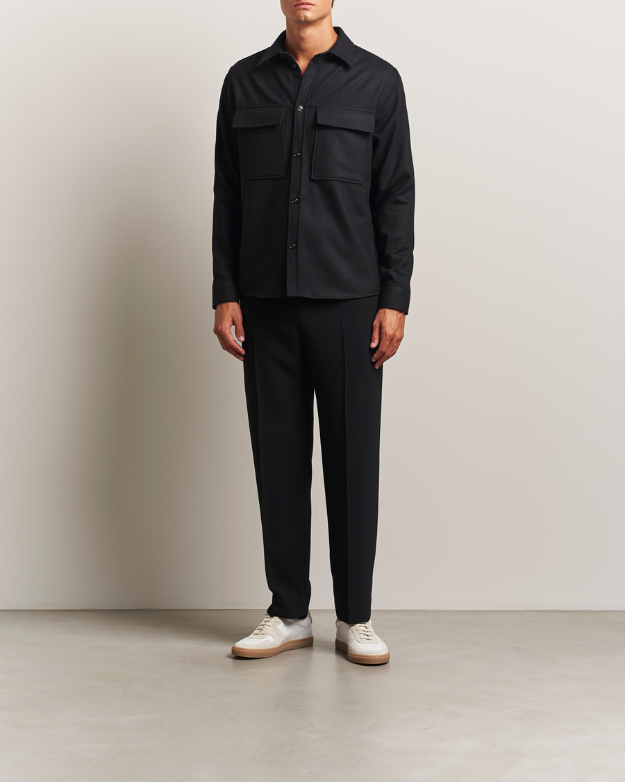 Herr | Skjortor | J.Lindeberg | Flat Wool Overshirt Black