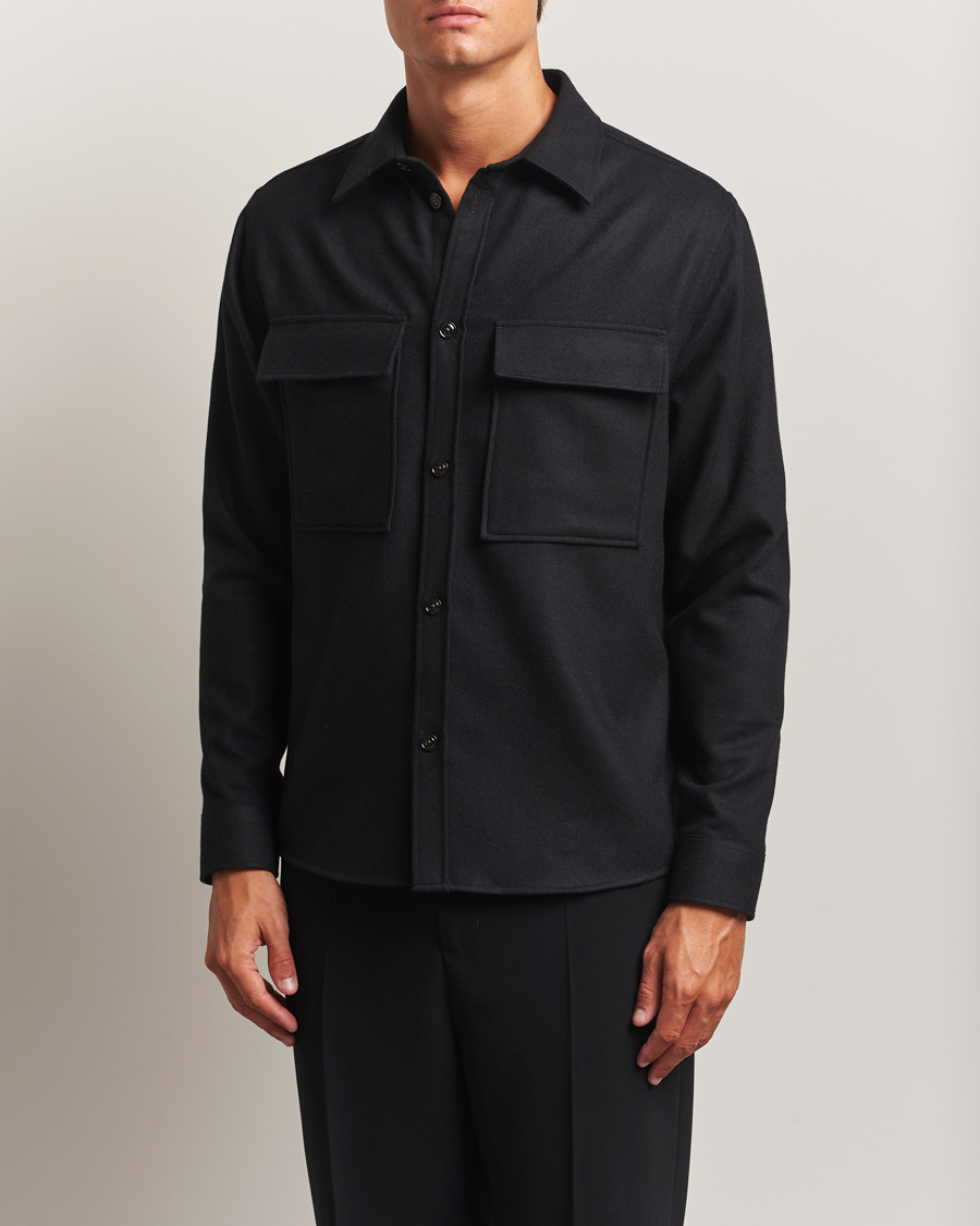Herr | Skjortor | J.Lindeberg | Flat Wool Overshirt Black