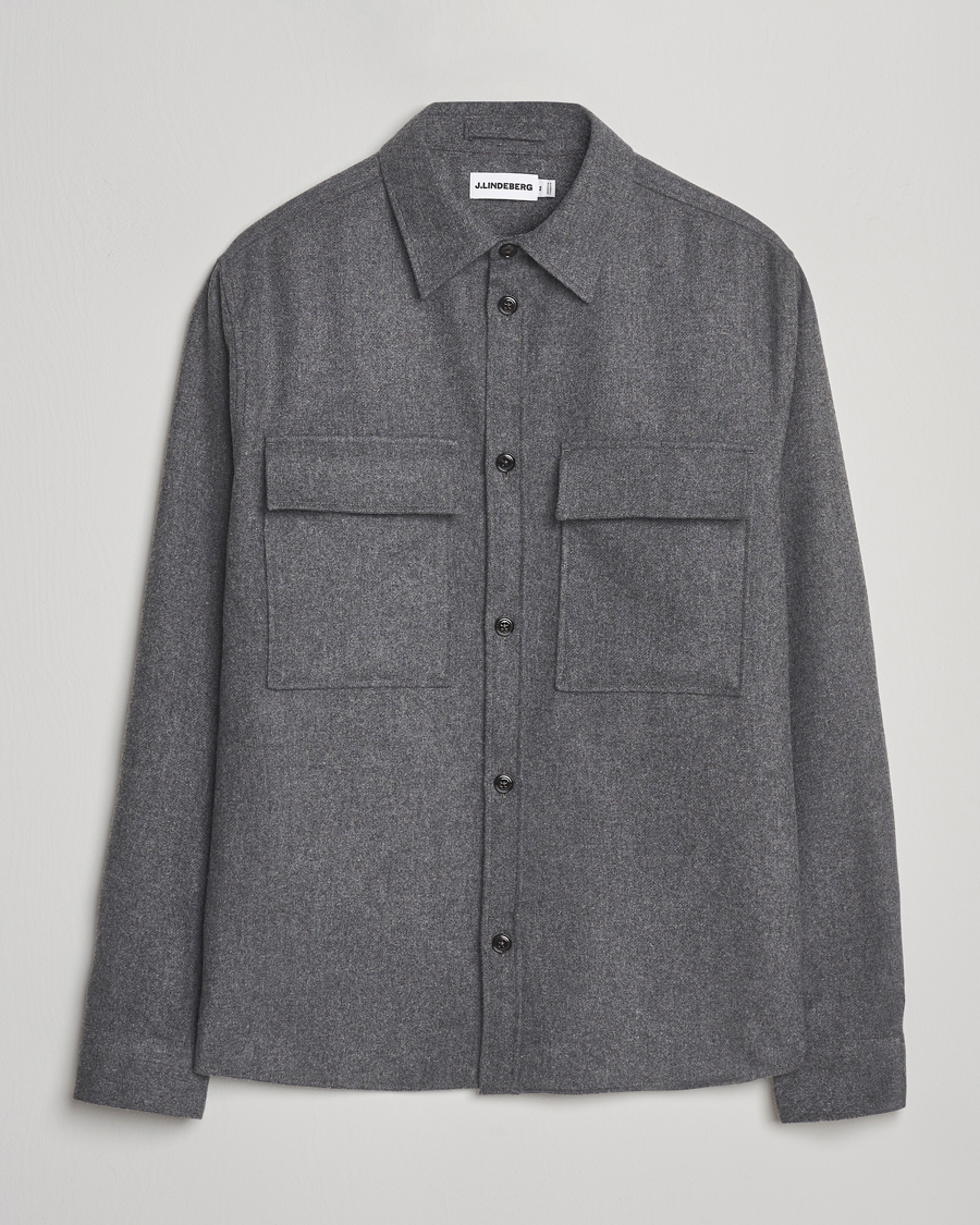 Herr | Skjortor | J.Lindeberg | Flat Wool Overshirt Dark Grey Melange