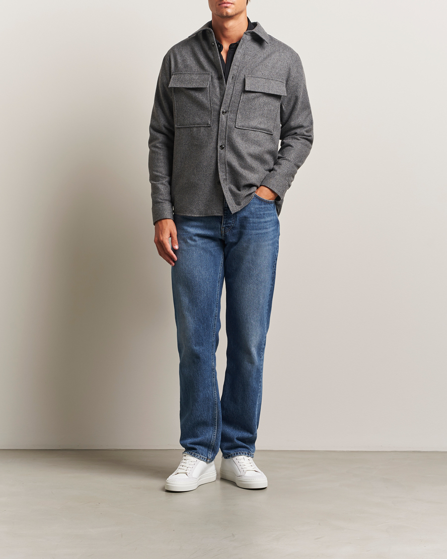 Herr | Skjortor | J.Lindeberg | Flat Wool Overshirt Dark Grey Melange