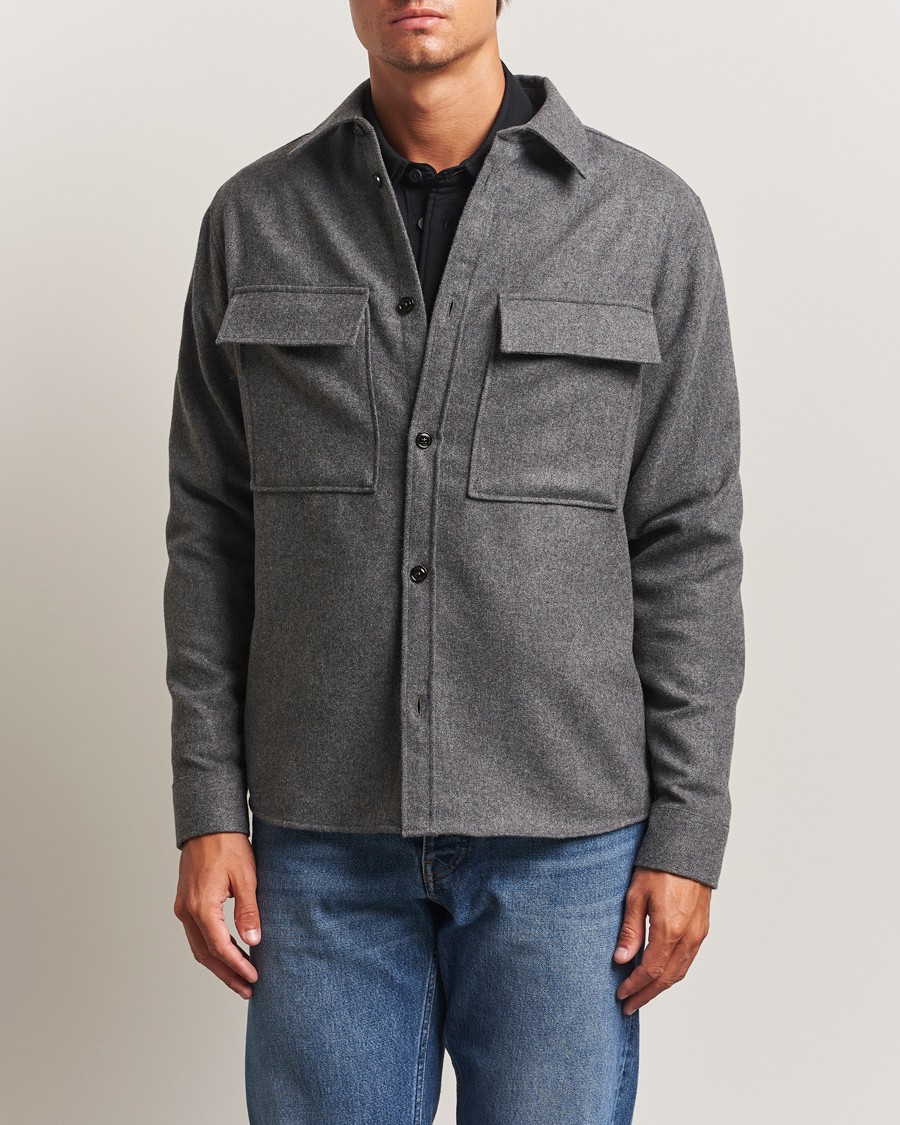 Herr | Skjortor | J.Lindeberg | Flat Wool Overshirt Dark Grey Melange