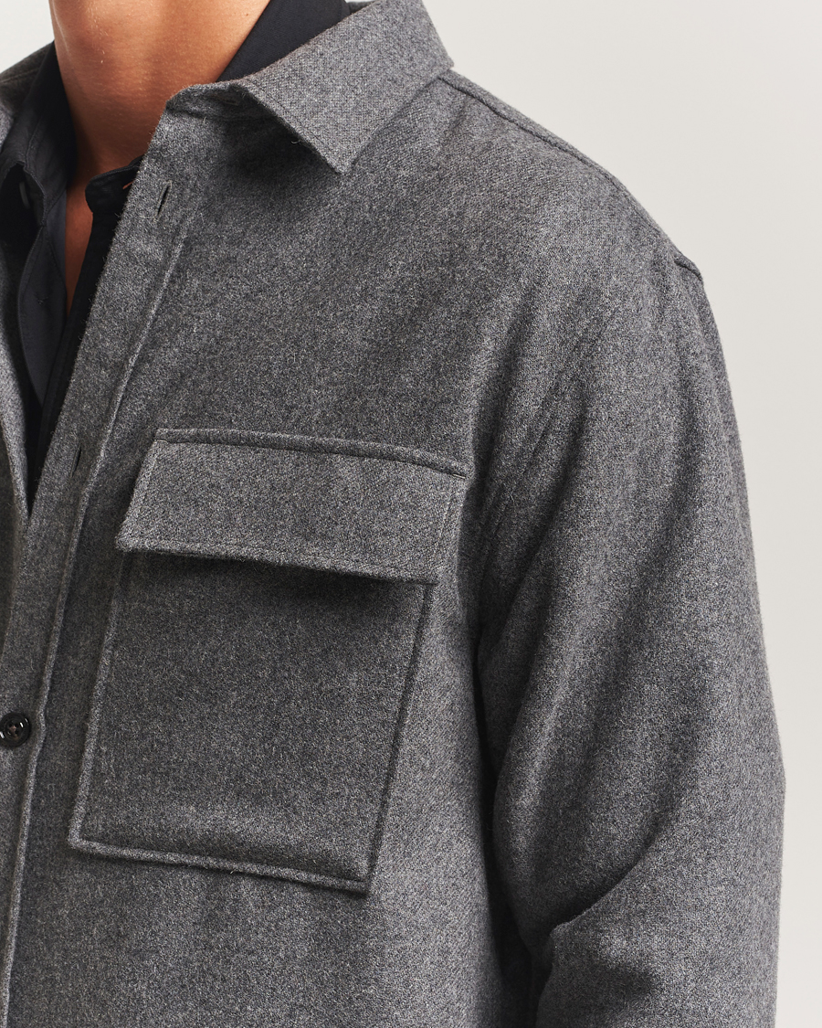 Herr | Skjortor | J.Lindeberg | Flat Wool Overshirt Dark Grey Melange