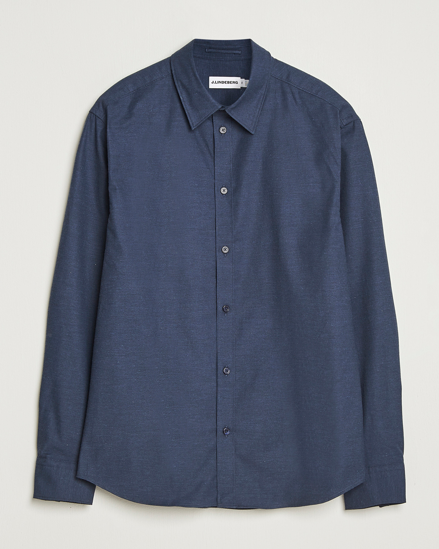 Herr | Skjortor | J.Lindeberg | Slim Fit Light Flannel Shirt Navy