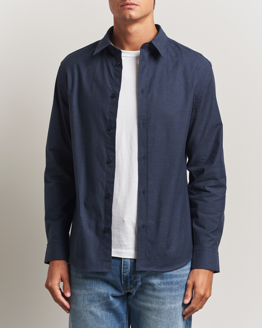 Herr | Skjortor | J.Lindeberg | Slim Fit Light Flannel Shirt Navy