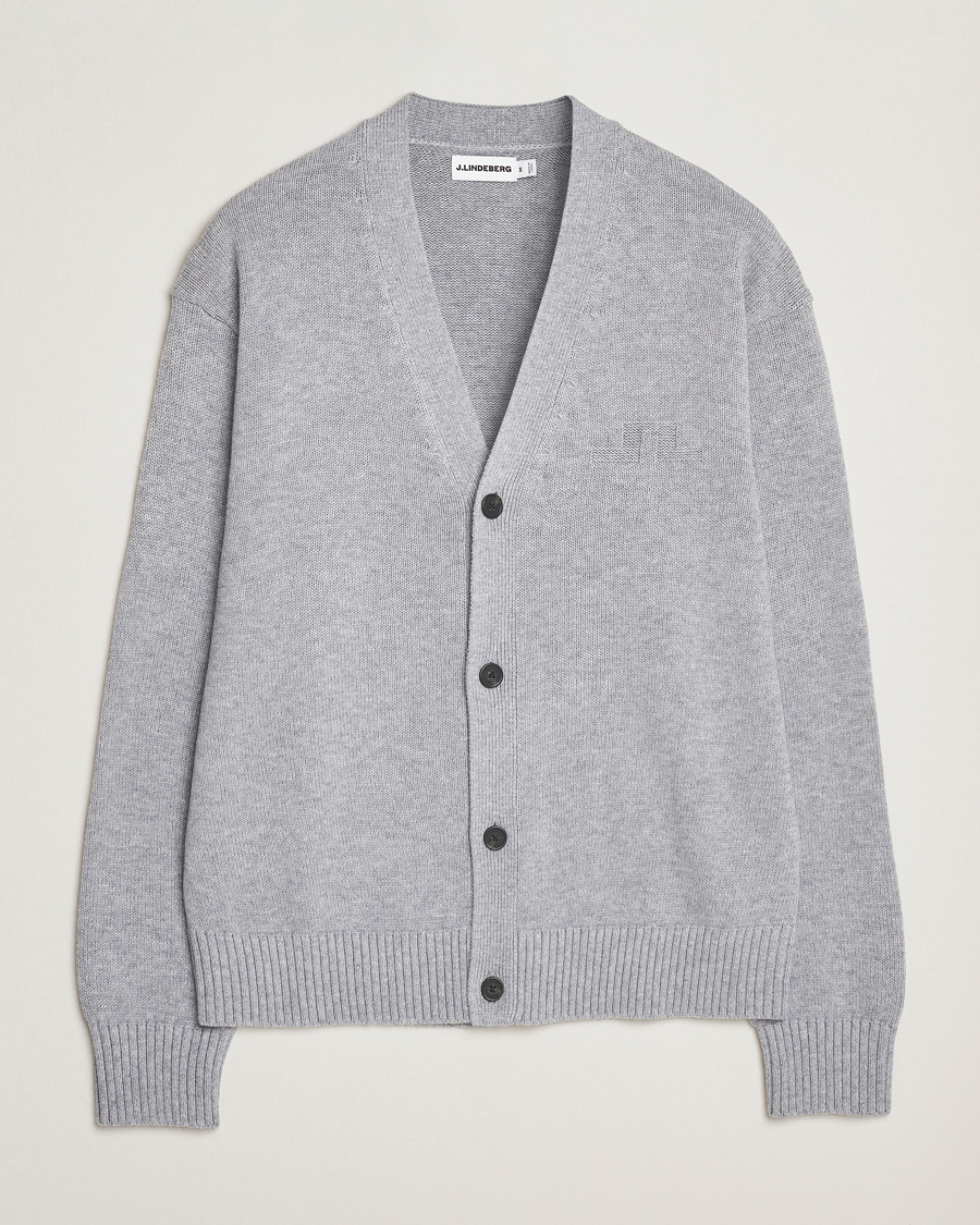 Herr | Tröjor | J.Lindeberg | Eddy Wool/Cotton Knitted Cardigan Light Grey Melange