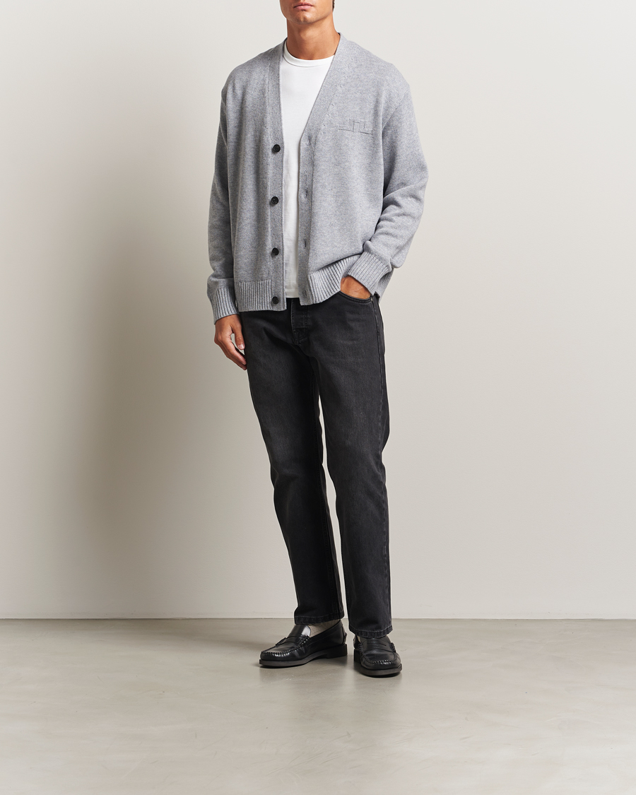 Herr | Tröjor | J.Lindeberg | Eddy Wool/Cotton Knitted Cardigan Light Grey Melange