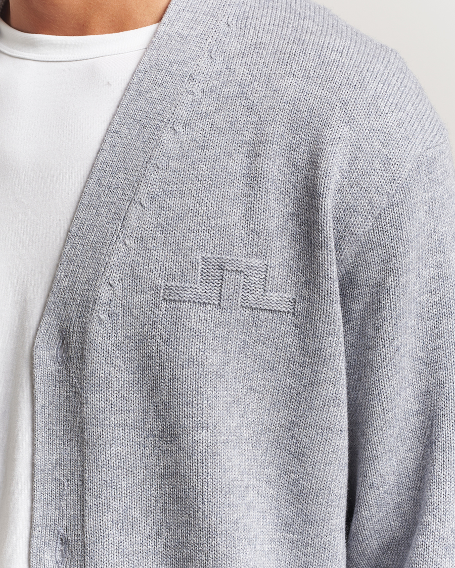 Herr | Tröjor | J.Lindeberg | Eddy Wool/Cotton Knitted Cardigan Light Grey Melange