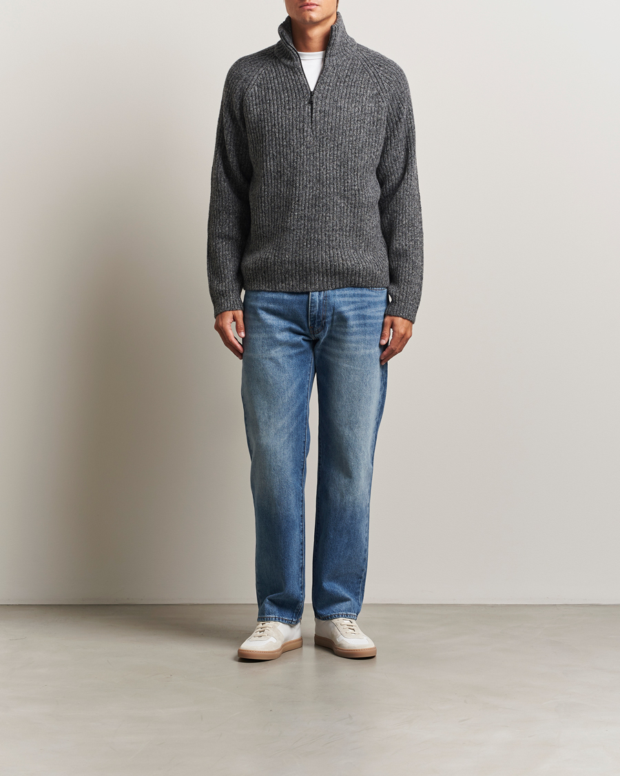 Herr | Tröjor | J.Lindeberg | Victor Wool Half Zip Dark Grey Melange