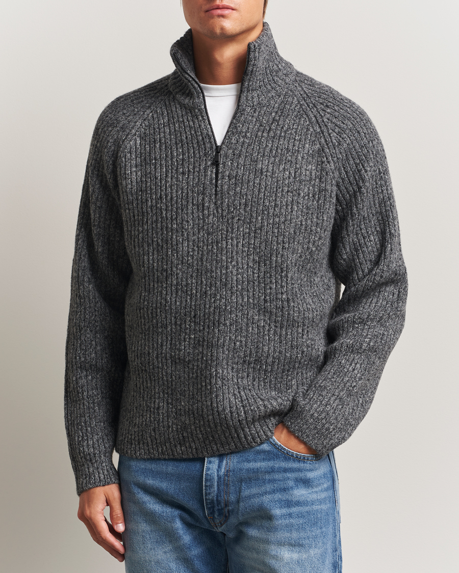 Herr | Tröjor | J.Lindeberg | Victor Wool Half Zip Dark Grey Melange