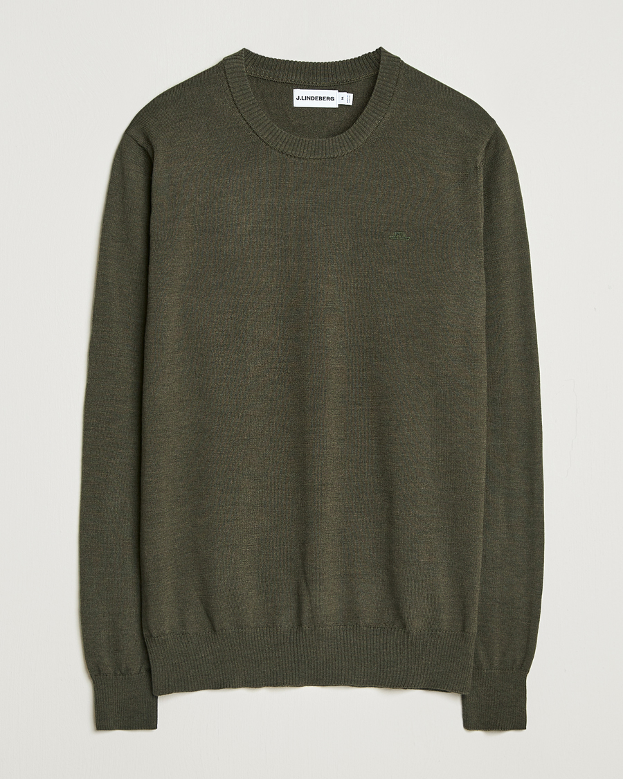 Herr | Tröjor | J.Lindeberg | Keane Merino Crew Neck Forest Green Melange