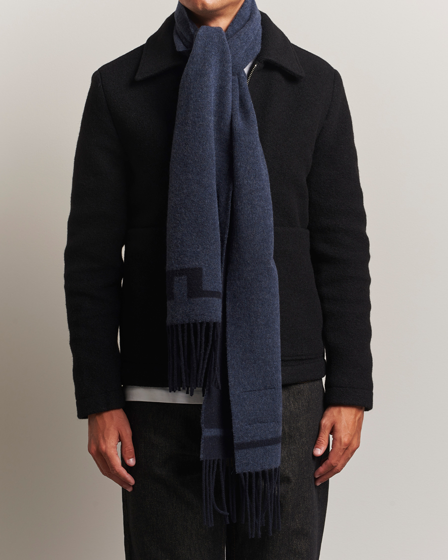 Herr | Halsdukar | J.Lindeberg | Champ Wool Doublefaced Scarf Navy