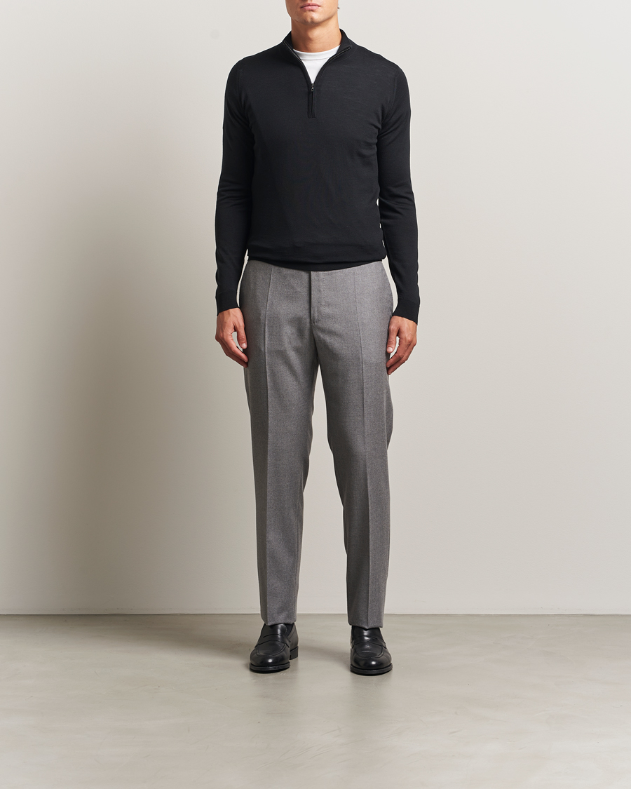 Herr | Tröjor | John Smedley | Barrow Extra Fine Merino Half Zip Black