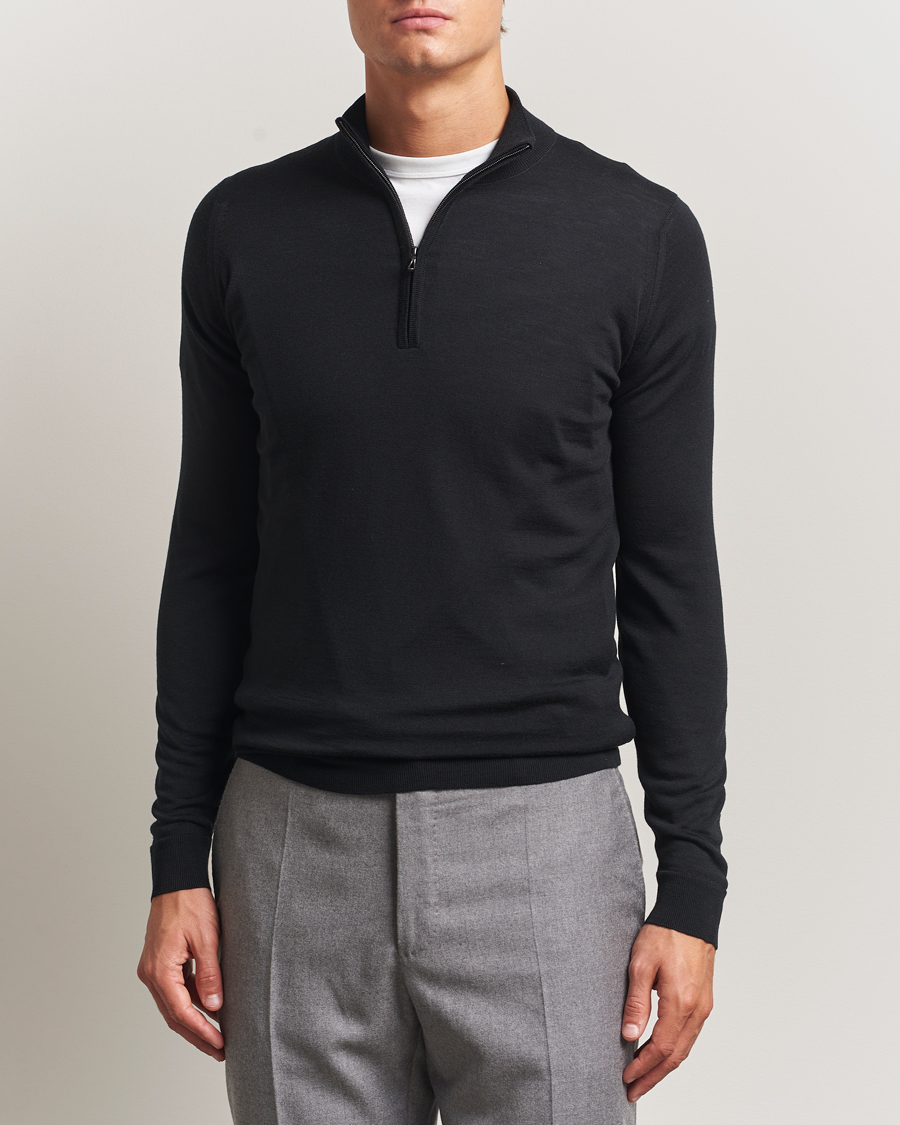 Herr | Tröjor | John Smedley | Barrow Extra Fine Merino Half Zip Black