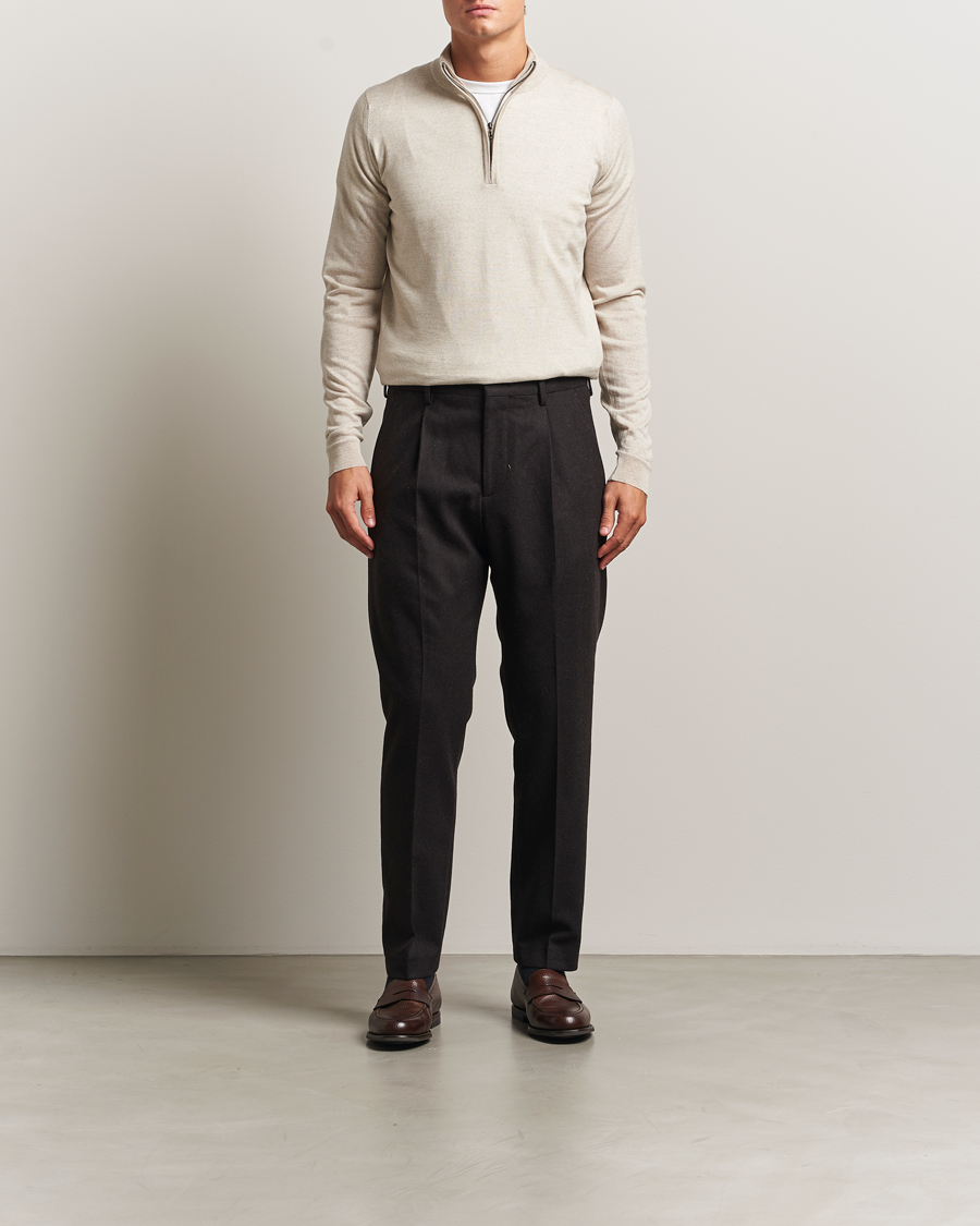 Herr | Tröjor | John Smedley | Barrow Extra Fine Merino Half Zip Grey Fleece