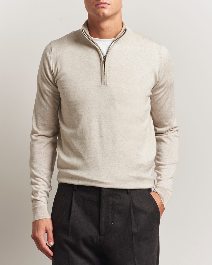 Herr | Tröjor | John Smedley | Barrow Extra Fine Merino Half Zip Grey Fleece