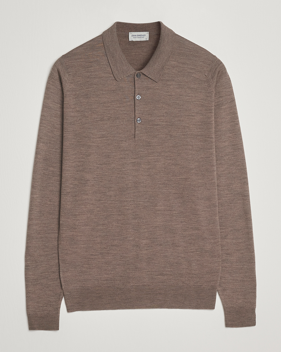 Herr | Tröjor | John Smedley | Belper Extra Fine Merino Polo Pullover Mushroom Brown
