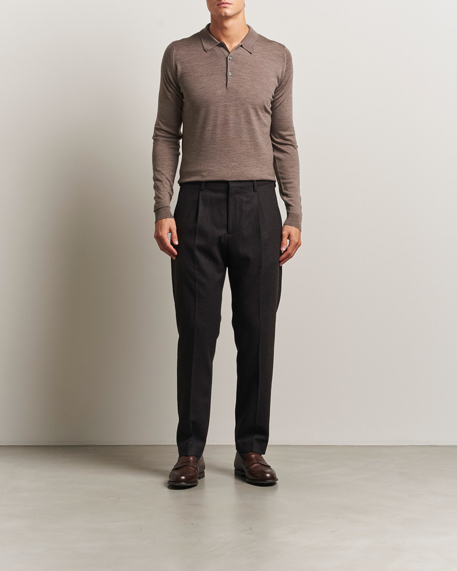 Herr | Tröjor | John Smedley | Belper Extra Fine Merino Polo Pullover Mushroom Brown
