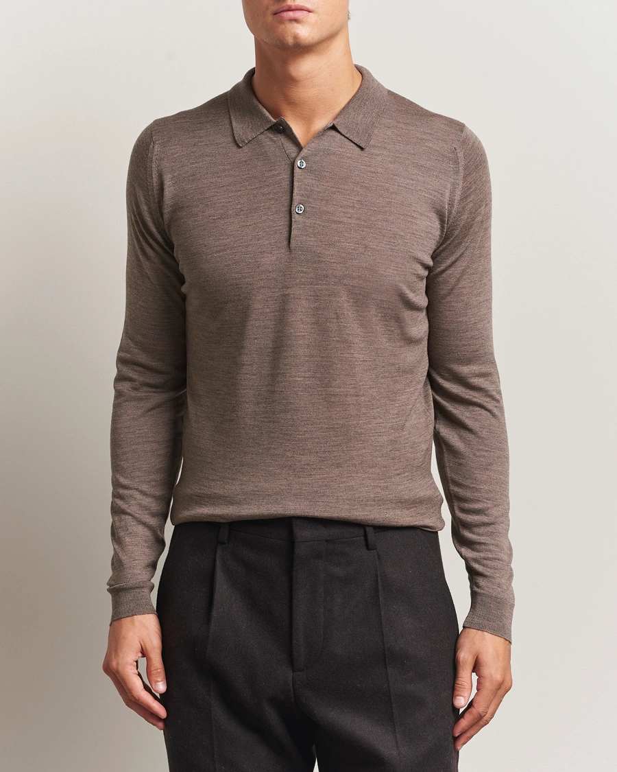 Herr | Tröjor | John Smedley | Belper Extra Fine Merino Polo Pullover Mushroom Brown
