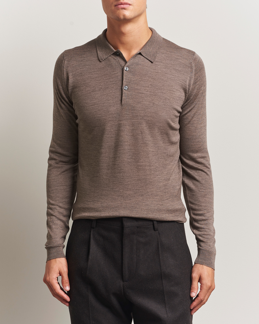 Herr | Tröjor | John Smedley | Belper Extra Fine Merino Polo Pullover Mushroom Brown