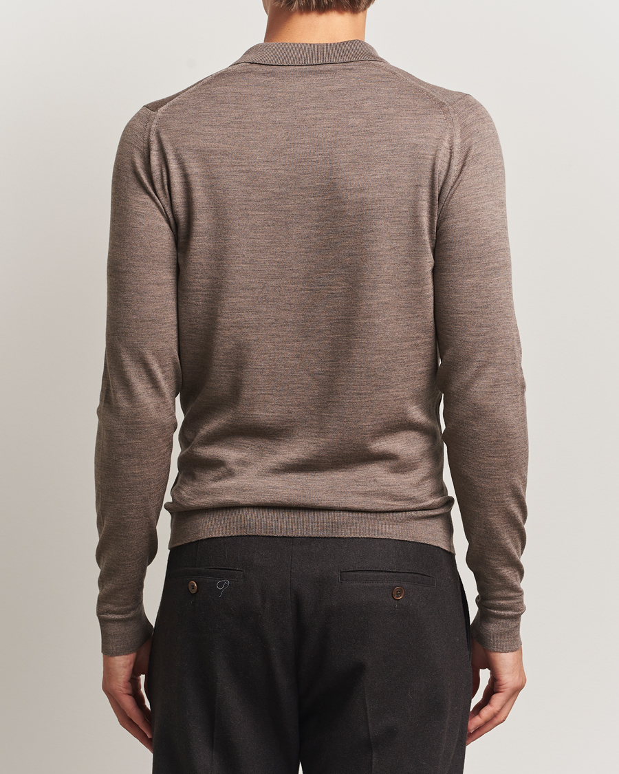 Herr | Tröjor | John Smedley | Belper Extra Fine Merino Polo Pullover Mushroom Brown