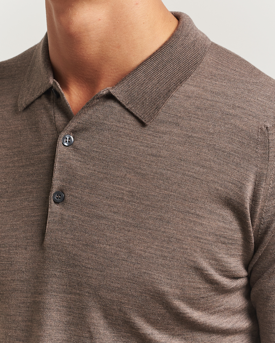 Herr | Tröjor | John Smedley | Belper Extra Fine Merino Polo Pullover Mushroom Brown