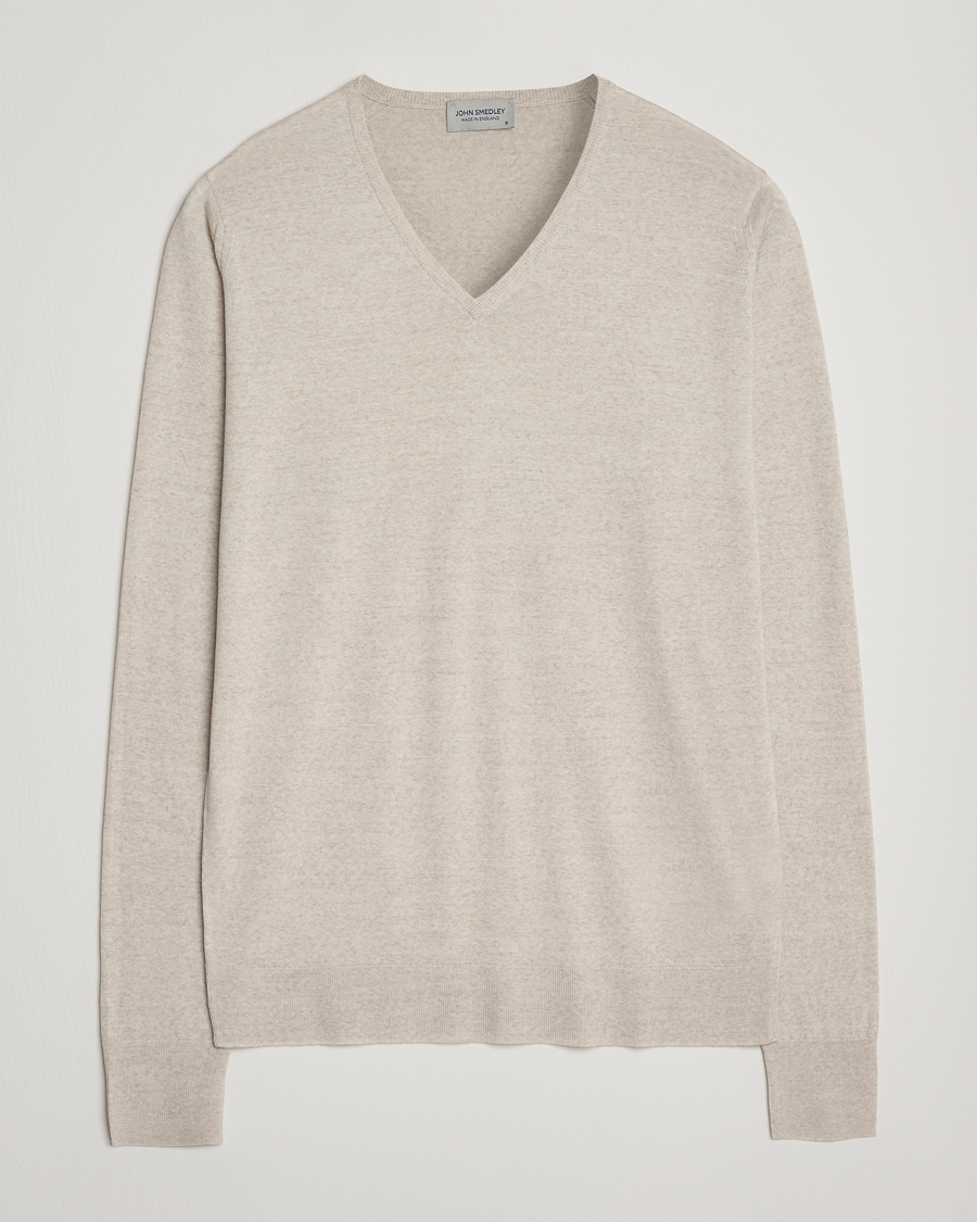 Herr | Tröjor | John Smedley | Bobby Extra Fine Merino V-Neck Pullover Grey Fleece