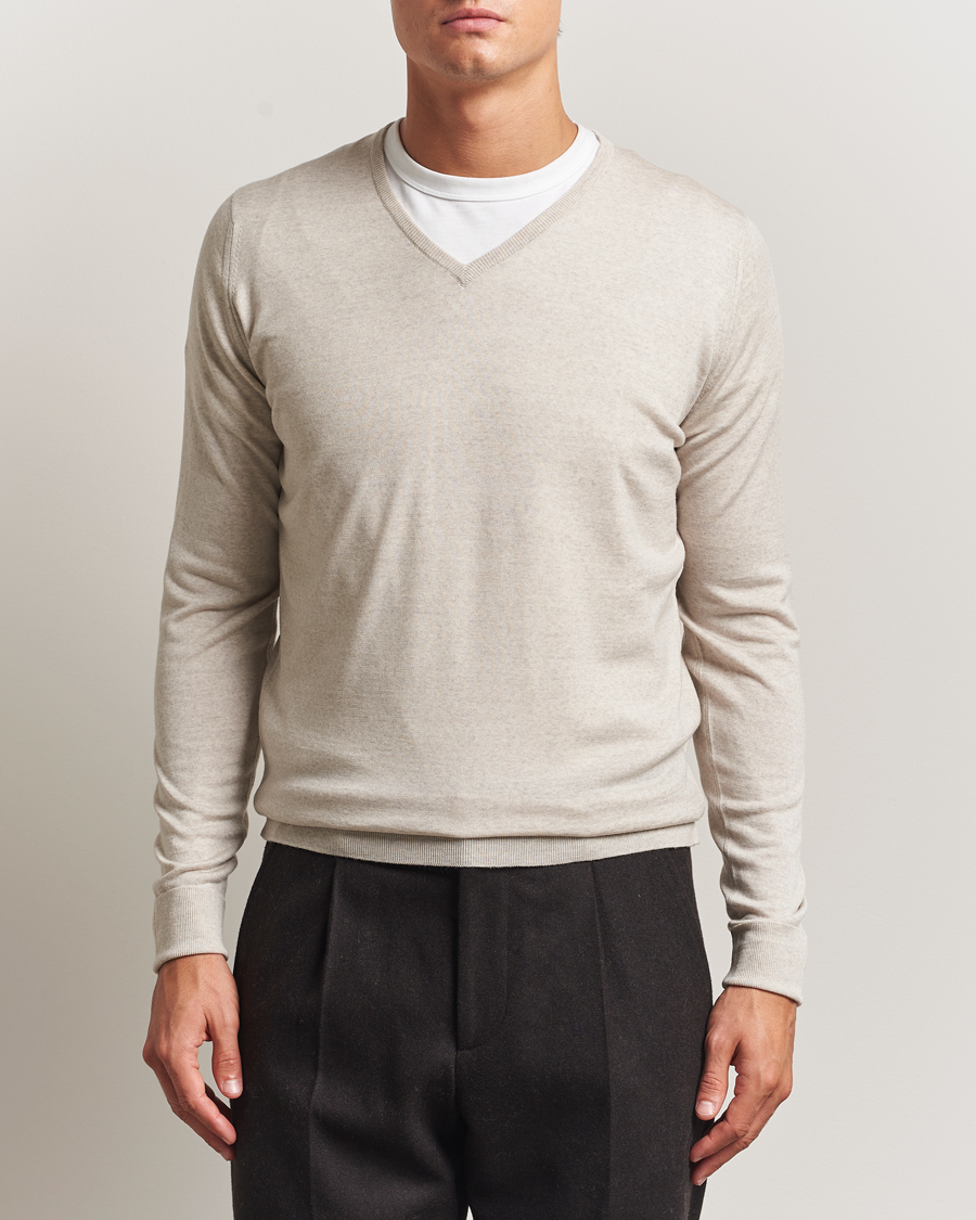 Herr | Tröjor | John Smedley | Bobby Extra Fine Merino V-Neck Pullover Grey Fleece