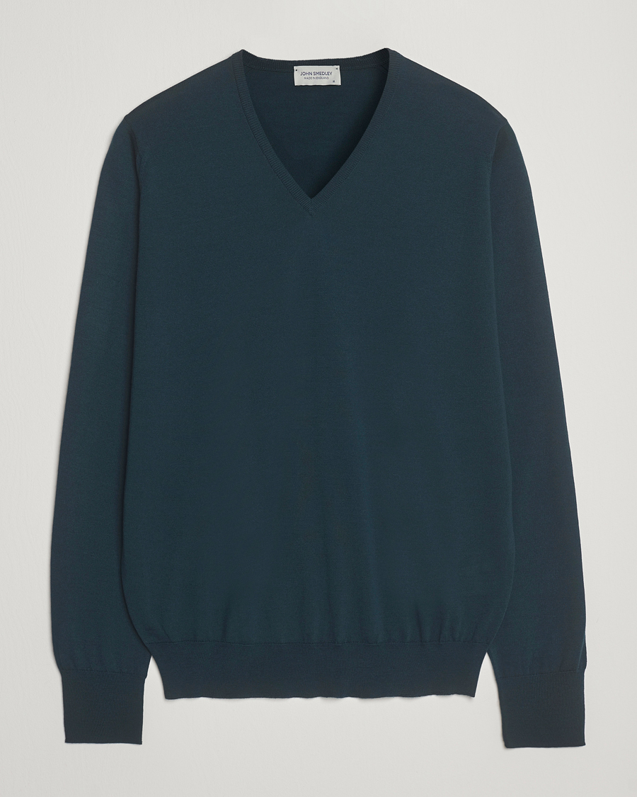 Herr | Tröjor | John Smedley | Bobby Extra Fine Merino V-Neck Pullover Richardson Green