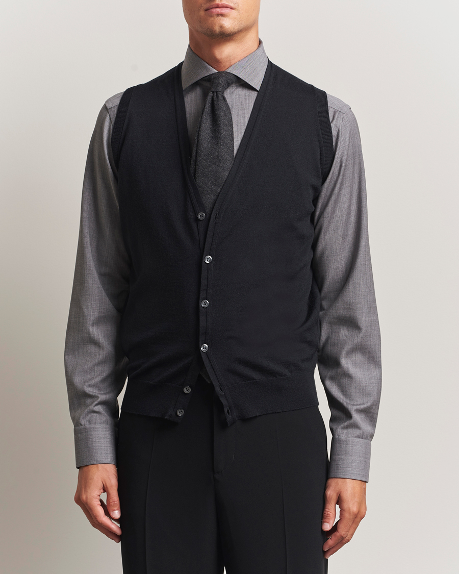 Herr | Tröjor | John Smedley | Huntswood Slim Fit Waistcoat Black