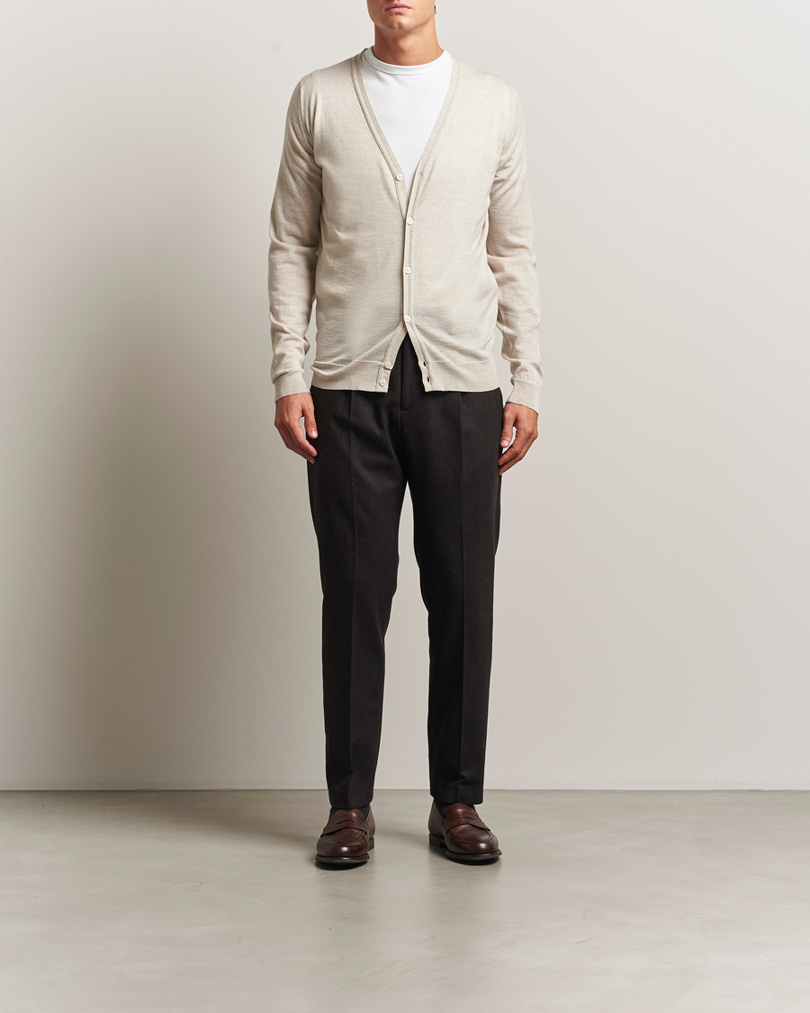 Herr | Tröjor | John Smedley | Petworth Extra Fine Merino Cardigan Grey Fleece