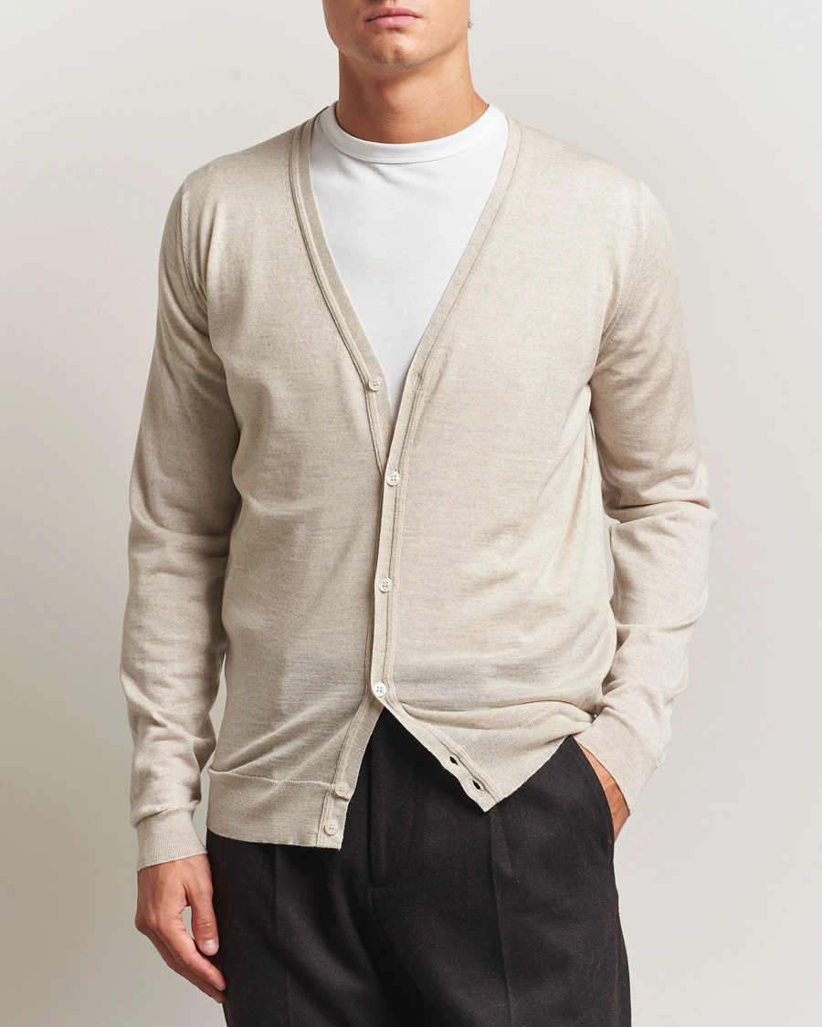 Herr | Tröjor | John Smedley | Petworth Extra Fine Merino Cardigan Grey Fleece
