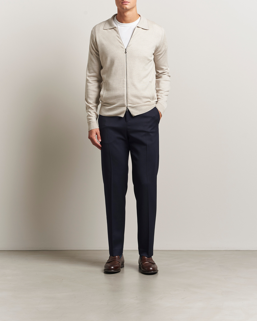Herr | Tröjor | John Smedley | Alston Extra Fine Merino Full Zip Grey Fleece