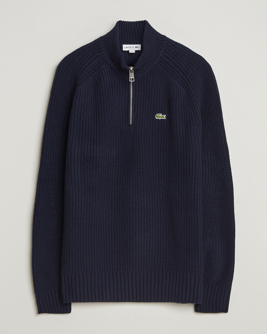 Herr | Tröjor | Lacoste | Heavy Knitted Wool Half Zip Navy