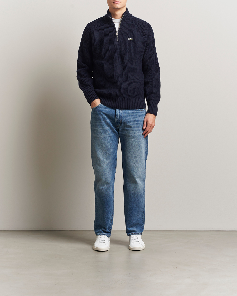 Herr | Tröjor | Lacoste | Heavy Knitted Wool Half Zip Navy
