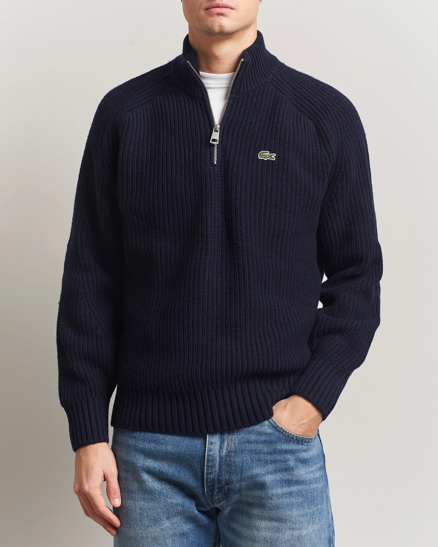 Herr | Tröjor | Lacoste | Heavy Knitted Wool Half Zip Navy
