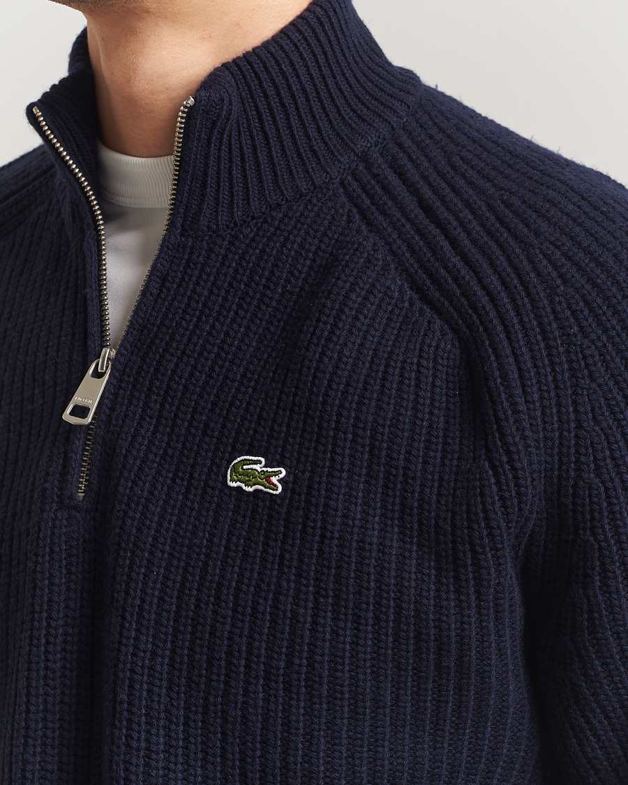 Herr | Tröjor | Lacoste | Heavy Knitted Wool Half Zip Navy