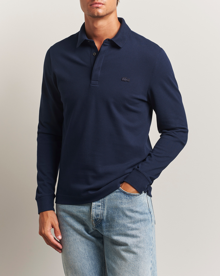 Herr | Pikéer | Lacoste | Paris Long Sleeve Polo Piké Navy Blue