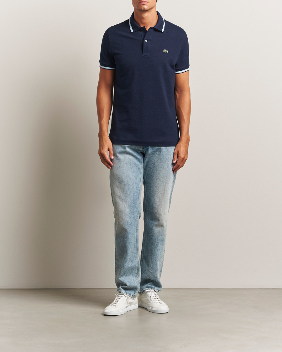 Herr | Pikéer | Lacoste | Original Stripe Collar Polo Piké Navy Blue