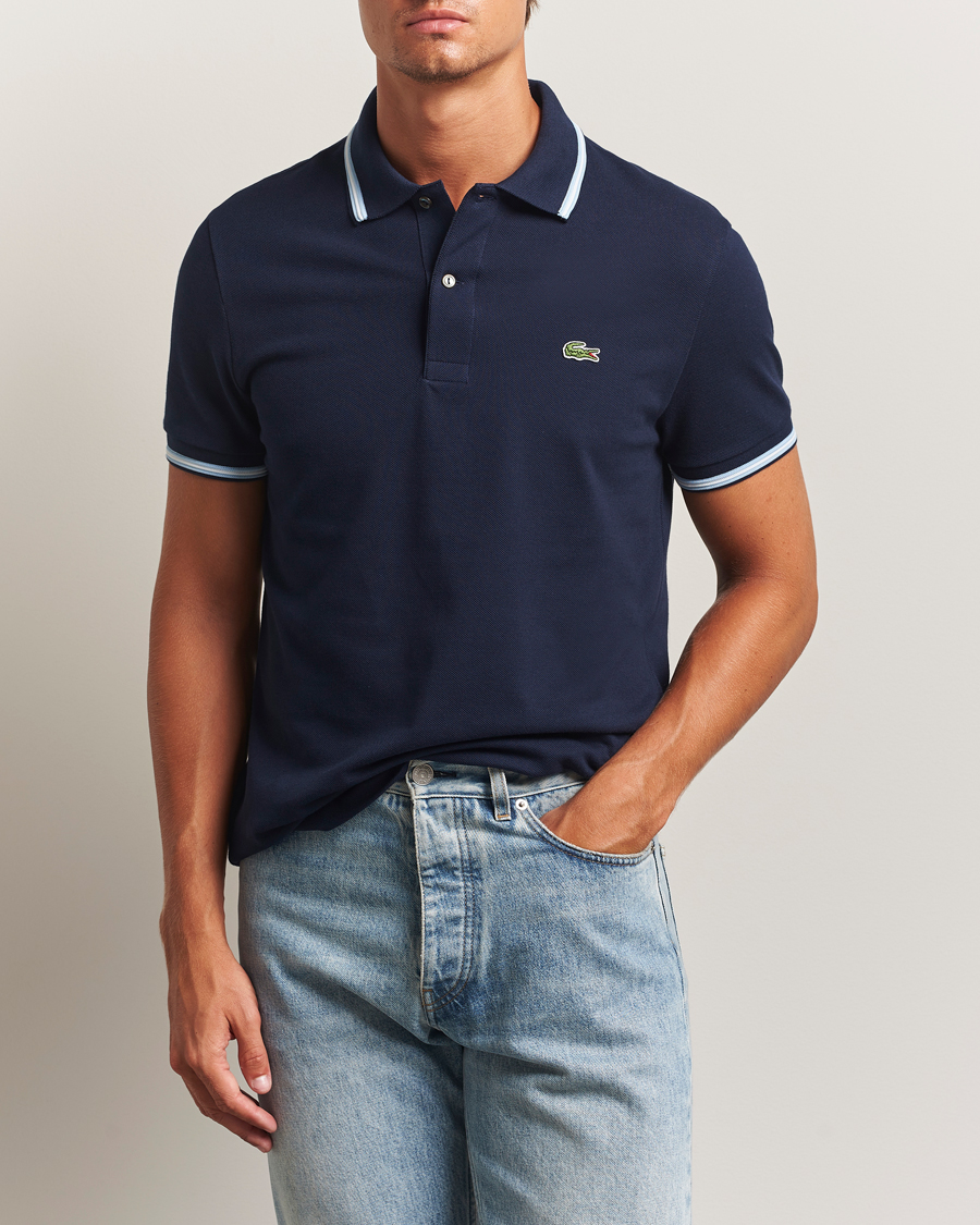 Herr | Pikéer | Lacoste | Original Stripe Collar Polo Piké Navy Blue