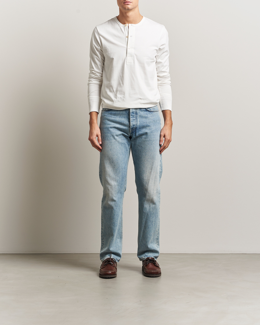 Herr | T-Shirts | Merz b. Schwanen | Classic Fit Sturdy Organic Cotton Henley White