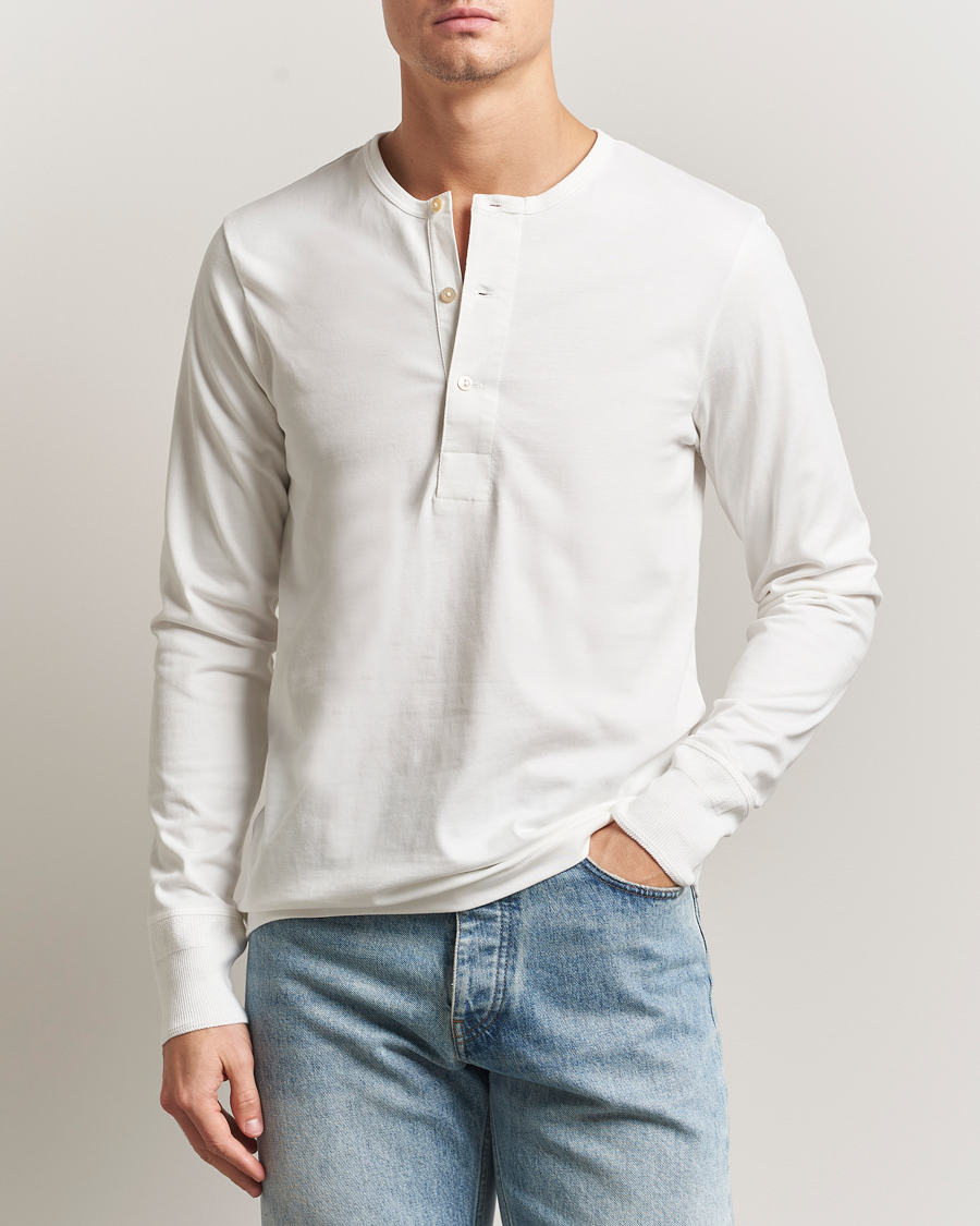 Herr | T-Shirts | Merz b. Schwanen | Classic Fit Sturdy Organic Cotton Henley White