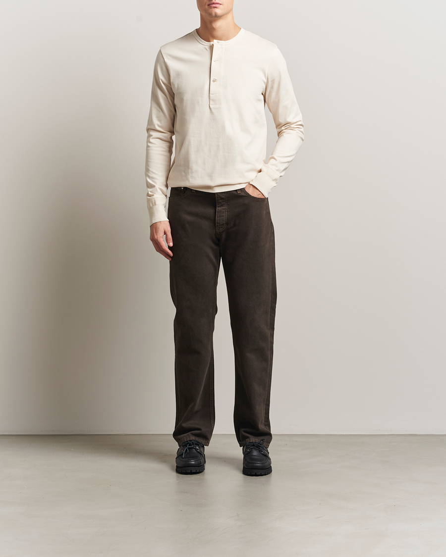 Herr | T-Shirts | Merz b. Schwanen | Classic Fit Sturdy Organic Cotton Henley Nature