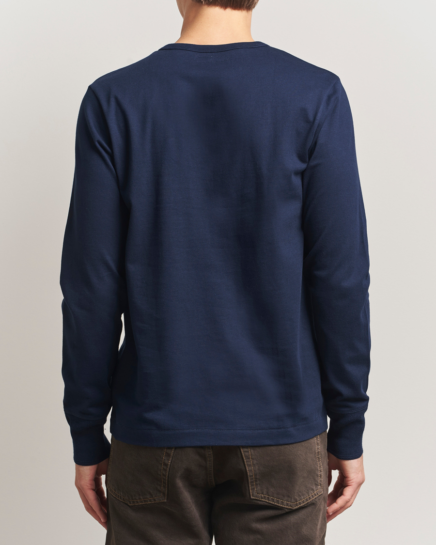 Herr | Tröjor | Merz b. Schwanen | Classic Fit Sturdy Organic Cotton Henley Ink Blue
