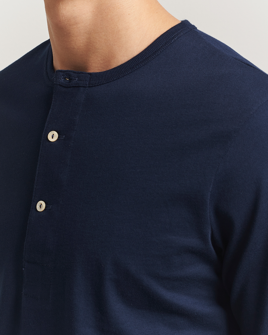 Herr | Tröjor | Merz b. Schwanen | Classic Fit Sturdy Organic Cotton Henley Ink Blue