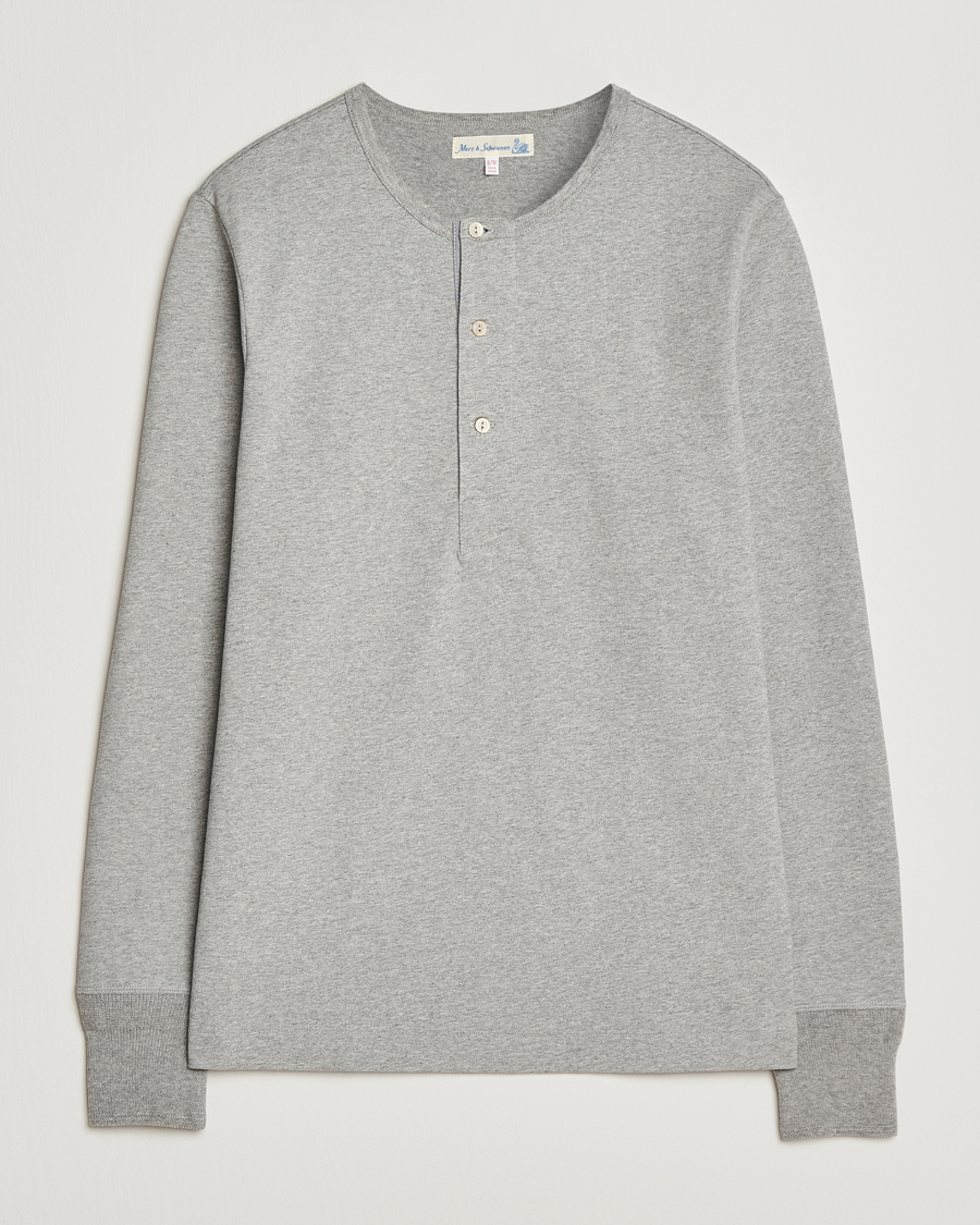 Herr | Tröjor | Merz b. Schwanen | Classic Fit Sturdy Organic Cotton Henley Grey Melange