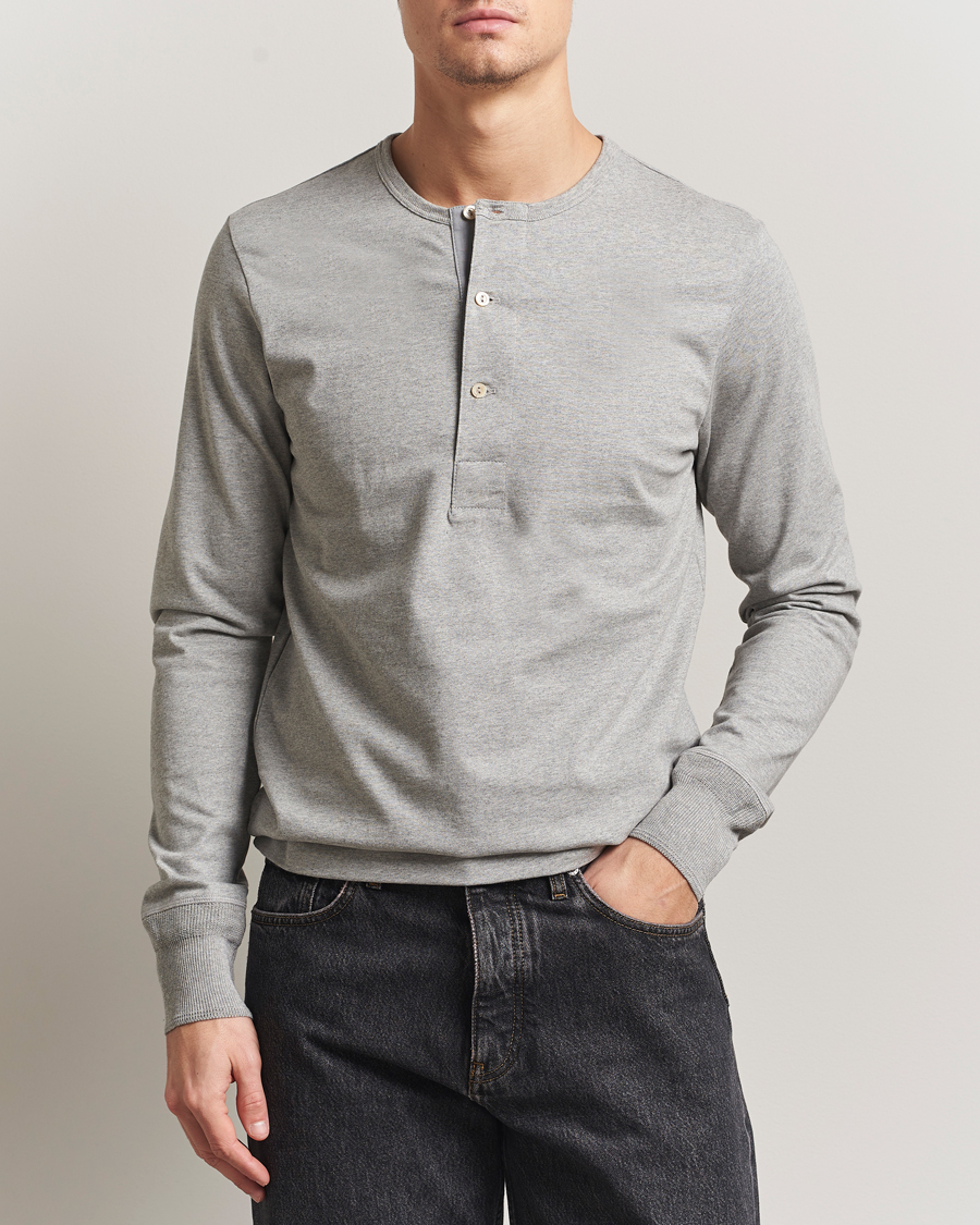 Herr | Tröjor | Merz b. Schwanen | Classic Fit Sturdy Organic Cotton Henley Grey Melange