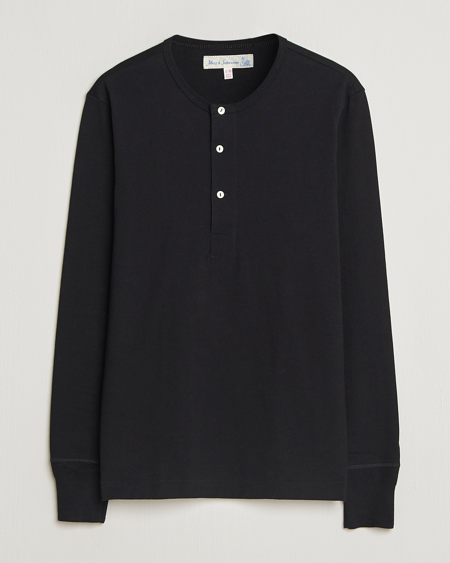Herr | Tröjor | Merz b. Schwanen | Classic Fit Sturdy Organic Cotton Henley Black