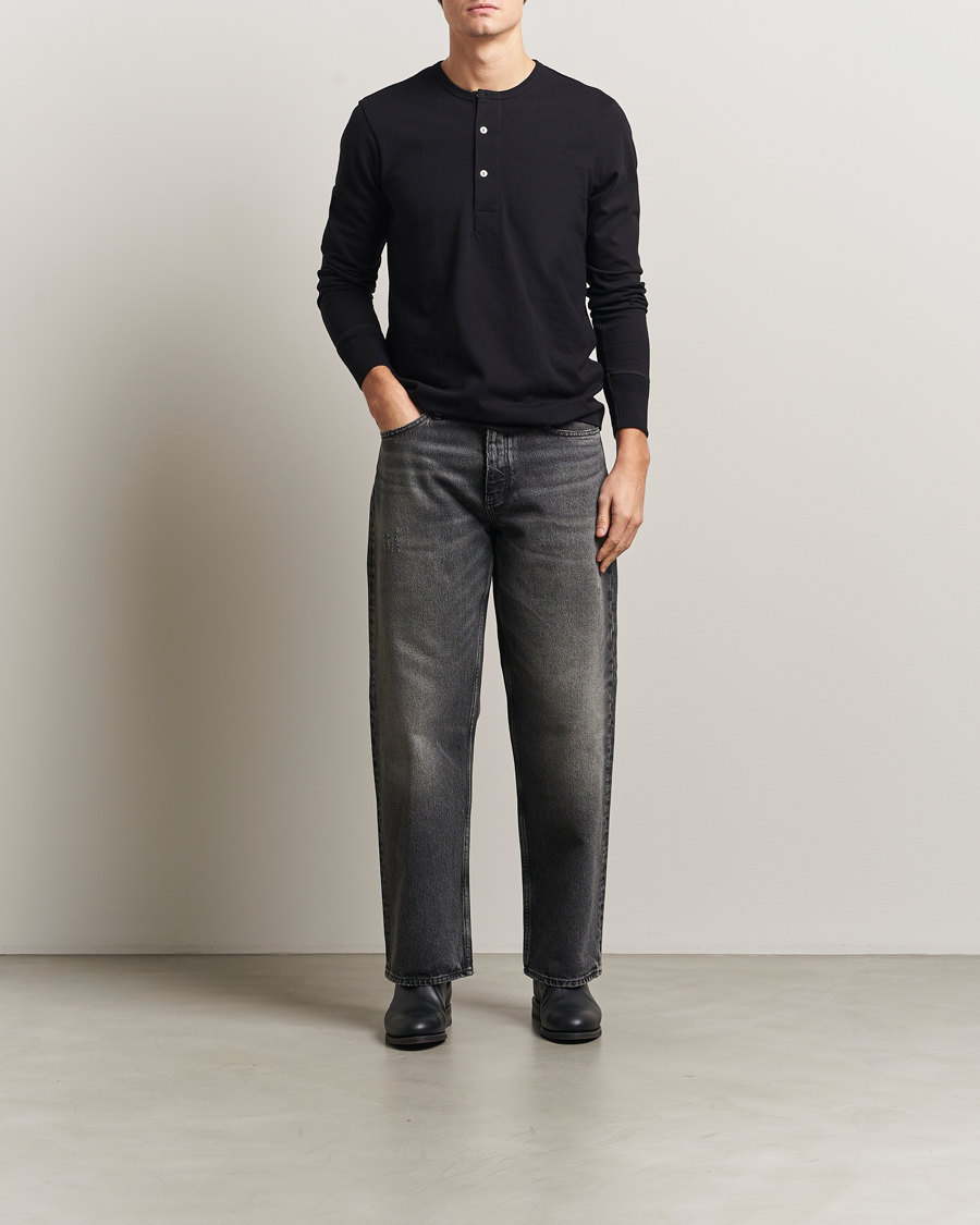 Herr | Tröjor | Merz b. Schwanen | Classic Fit Sturdy Organic Cotton Henley Black