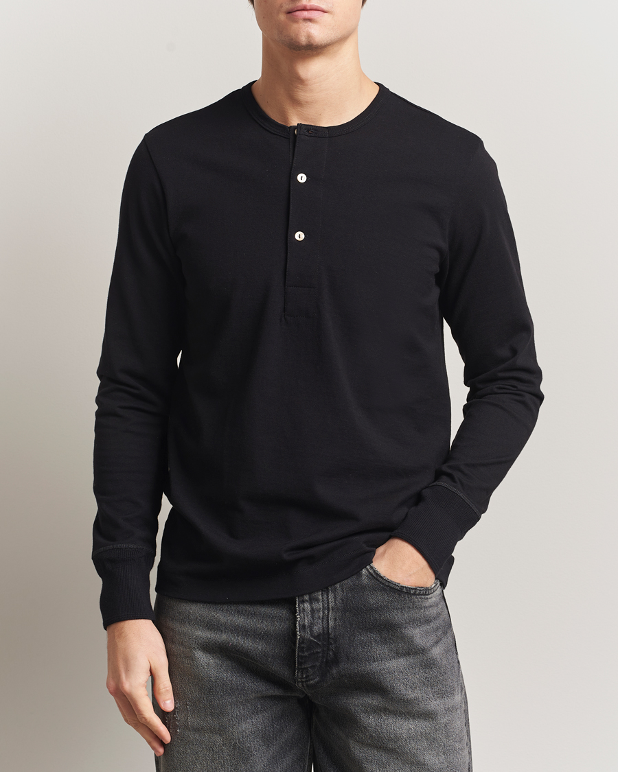 Herr | Tröjor | Merz b. Schwanen | Classic Fit Sturdy Organic Cotton Henley Black